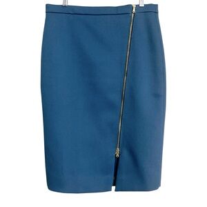 J Crew Teal Blue Gold Zipper Detail Business Career Pencil High Waist Skirt